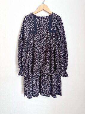 Zara Girl’s Black and Pink Floral Print with Lace Trim Size 7
